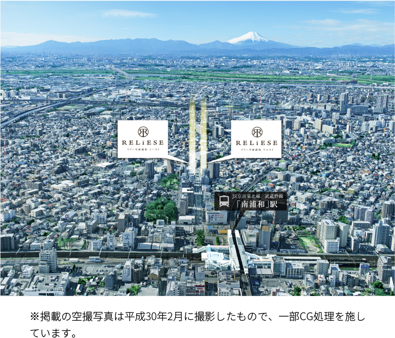 掲載の空撮写真は平成30年に撮影したものにCG加工を施したもので、実際とは異なる場合もあります